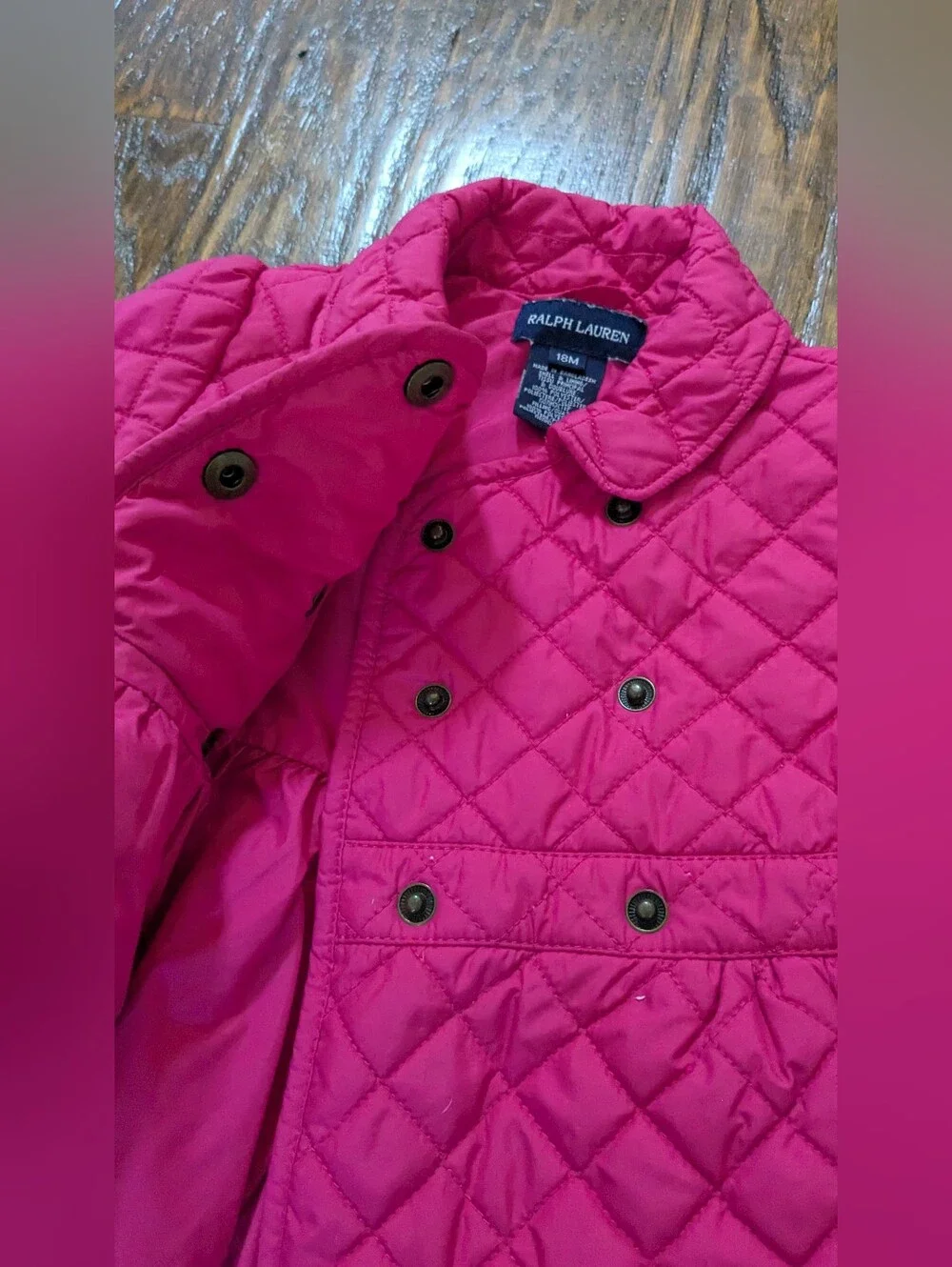 Ralph Lauren Girls Quilted Double-Breasted Pink Peacoat